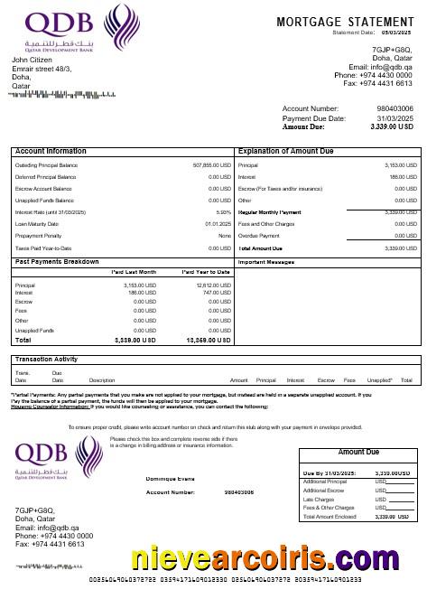 Qatar Development bank mortgage statement